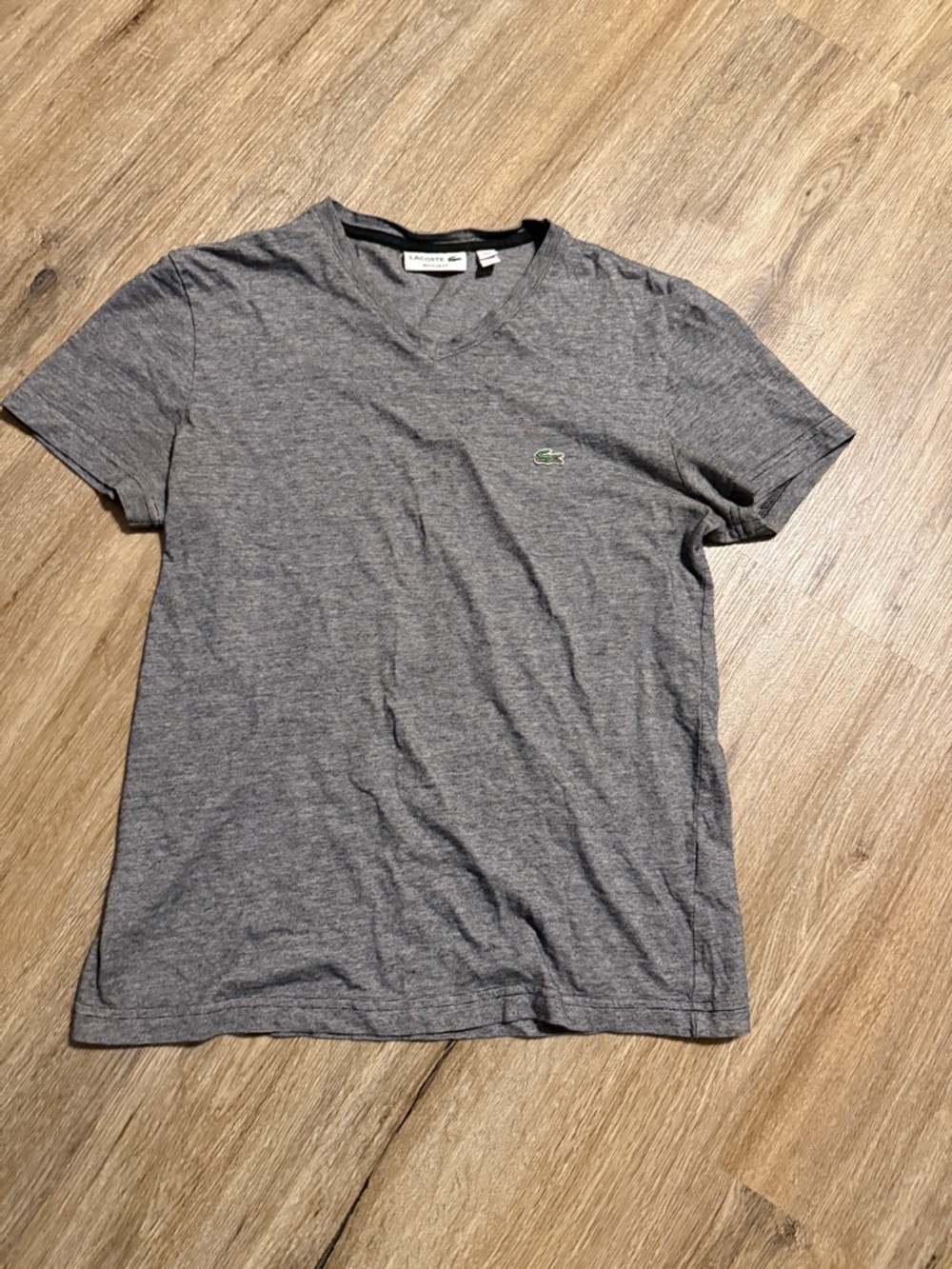 Lacoste Men's Heather Gray V-Neck Tee with Green Logo